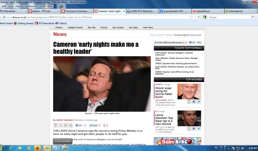 Noaptea e un sfetnic bun: Premierul britanic David Cameron spune că el conduce ţara în…SOMN