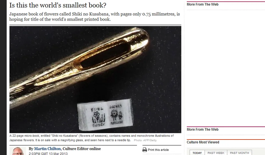 Record mondial: O carte minusculă, ilizibilă cu ochiul liber, publicată în Japonia
