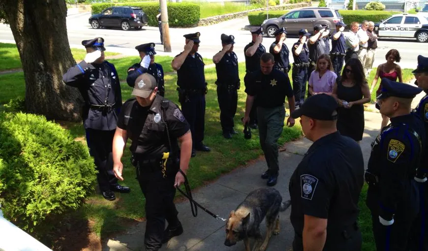 Emoţionant: Un câine poliţist, care urma să fie eutanasiat, salutat de ofiţeri FOTO