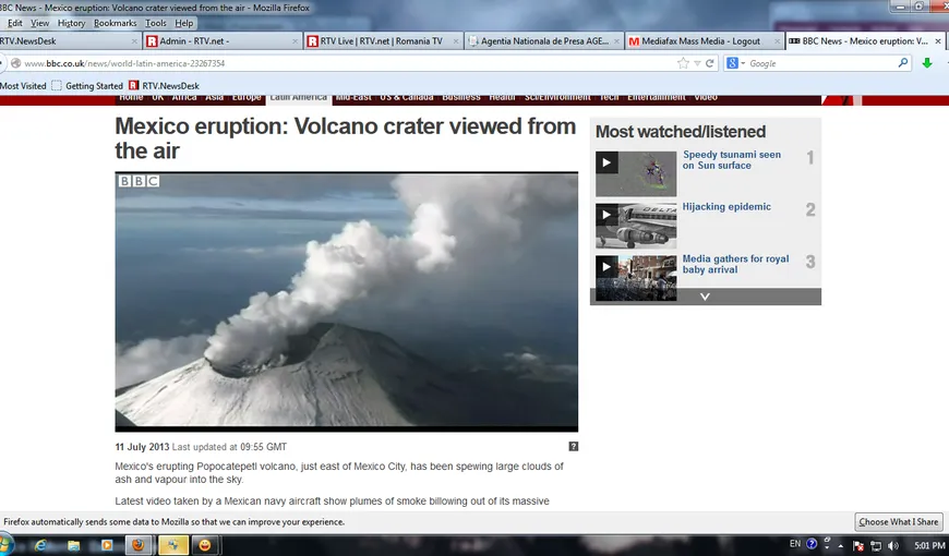 Cel mai mare vulcan din Mexic, în „fierbere”: Popocatepetl a oferit un nou spectacol grandios VIDEO