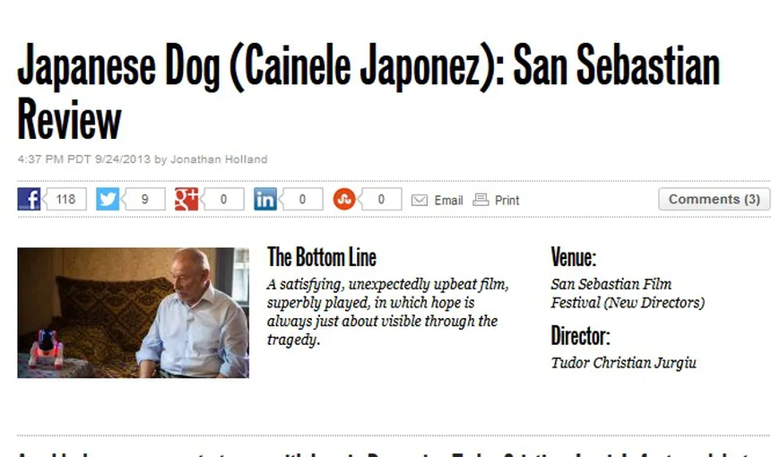 Filmul „Câinele Japonez”, de Tudor Cristian Jurgiu, apreciat de Hollywood Reporter