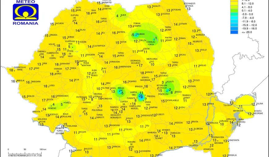 HARTA INDICELUI DE RĂCIRE: Locul din România unde acum sunt resimţite -25 de grade Celsius