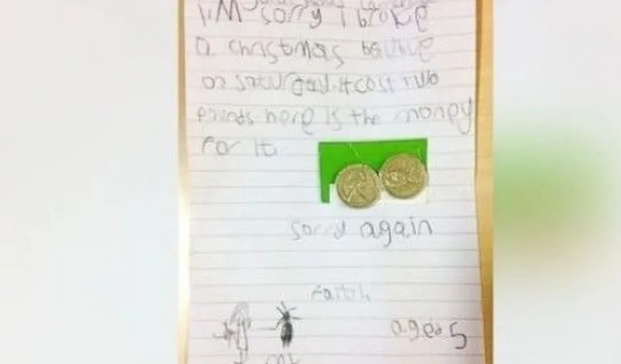 O fetiţă a emoţionat o lume întreagă cu o scurtă scrisoare şi 2 lire. Vezi ce a făcut