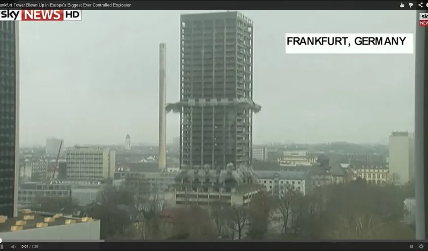 Cea mai mare EXPLOZIE CONTROLATĂ din Europa: O clădire de 116 metri dispare în câteva secunde VIDEO