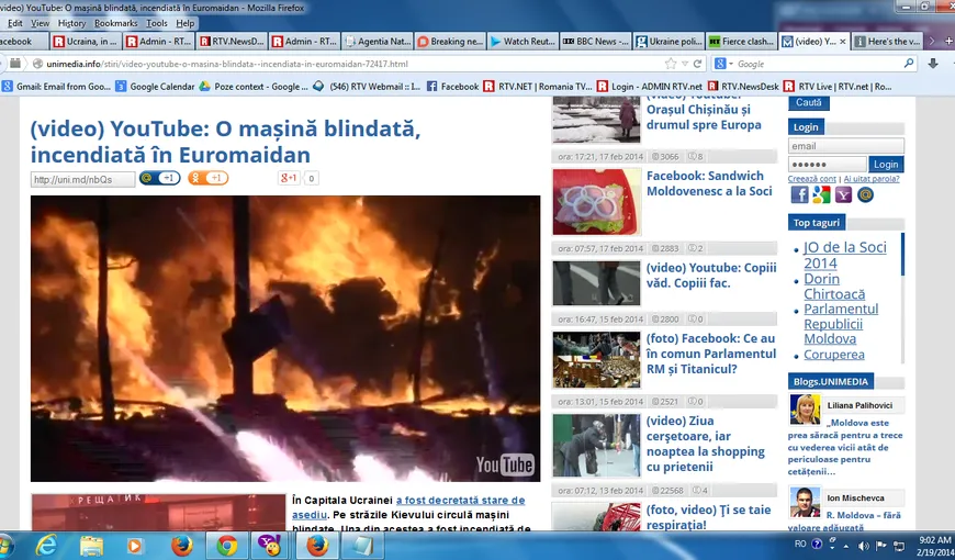 CRIZA din Ucraina: O maşină blindată, incendiată în Euromaidan VIDEO