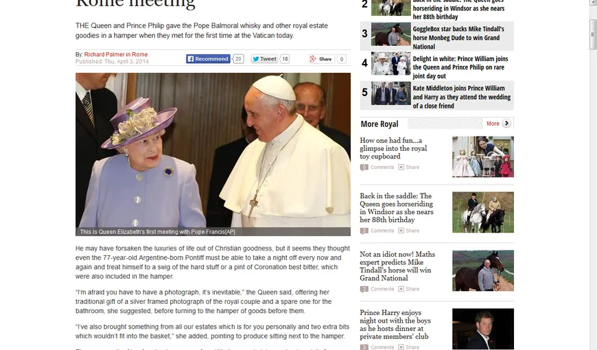 Moment ISTORIC: Regina Elisabeta a II-a s-a întâlnit cu Papa Francisc la Vatican