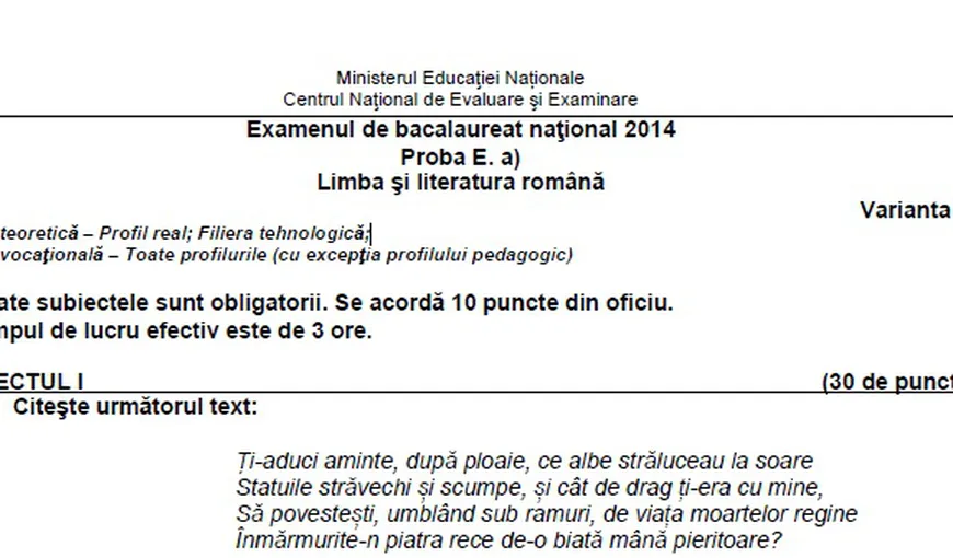 BAC 2014, sesiune specială. Vezi ce SUBIECTE le-au picat OLIMPICILOR la LIMBA ŞI LITERATURA ROMÂNĂ