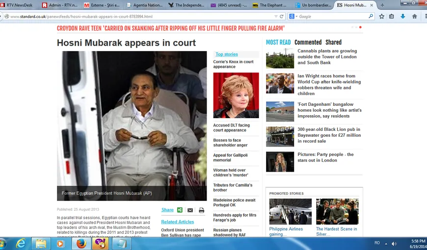 Fostul preşedinte al Egiptului, RĂNIT la picior. Hosni Mubarack ar putea fi OPERAT