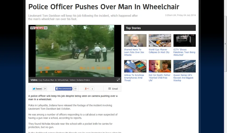 Un poliţist a fost călcat cu scaunul cu rotile al unui bărbat ÎNARMAT care ameninţa o ŞCOALĂ VIDEO