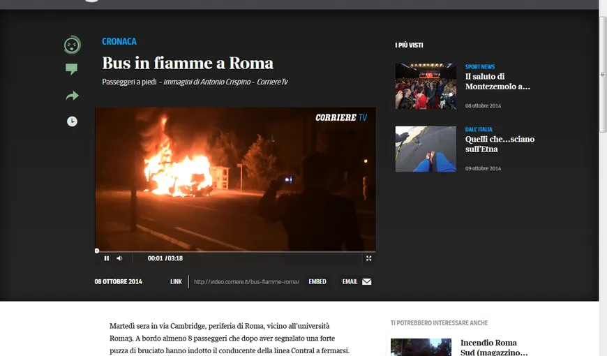 Autobuz în flăcări, la Roma VIDEO
