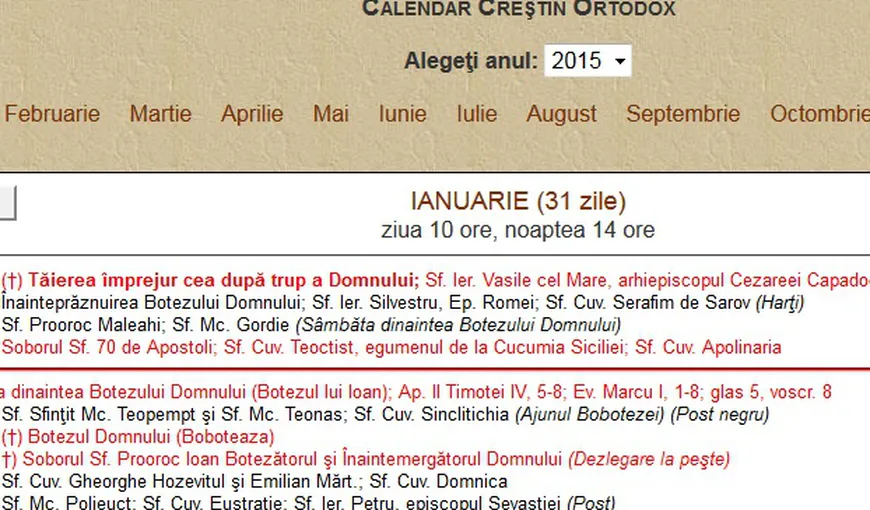 Calendarul creştin-ortodox pentru anul 2015 a fost tipărit