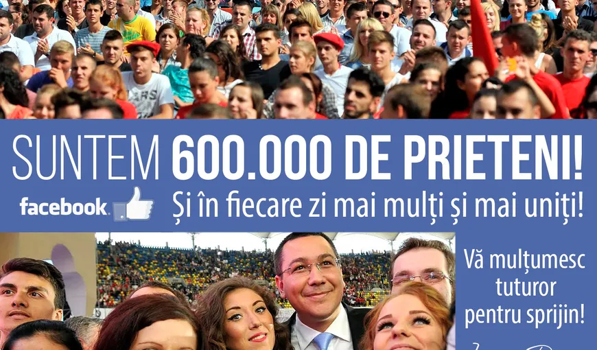 Un nou record pentru Victor Ponta – a depășit 600.000 de fani pe Facebook