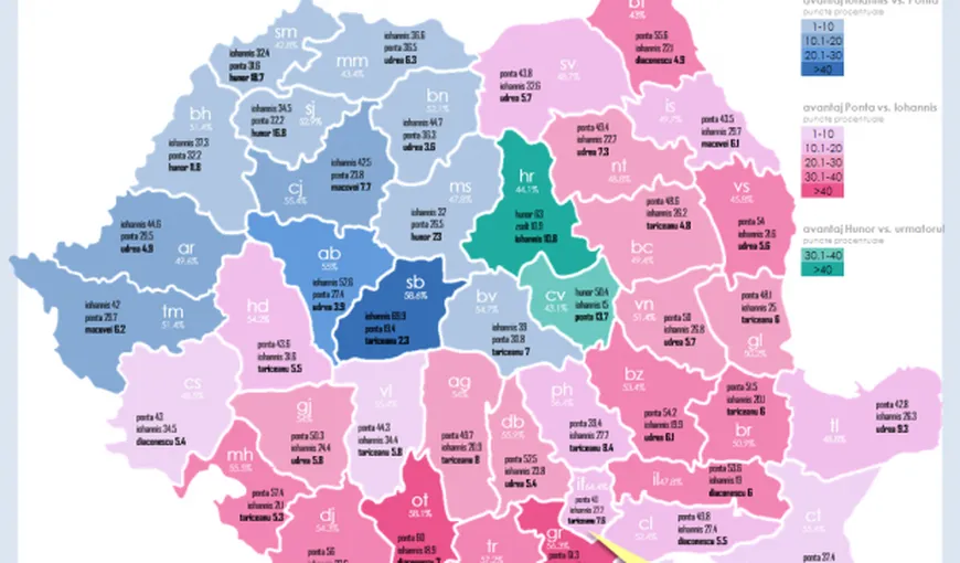 ALEGERI PREZIDENŢIALE: Harta judeţelor care pot decide preşedintele României în 2014