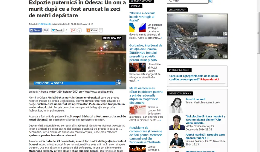 EXPLOZIE puternică la Odesa. Un bărbat a fost SPULBERAT de deflagraţie VIDEO