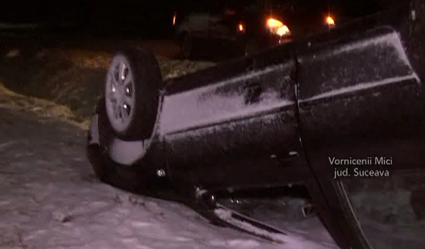 Accidente din cauza zăpezii. Şosele, transformate în patinoare VIDEO