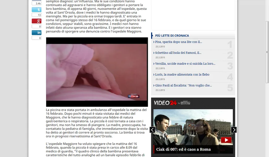 ITALIA: Fetiţă româncă, în PRAGUL MORŢII după ce medicii i-au GREŞIT diagnosticul