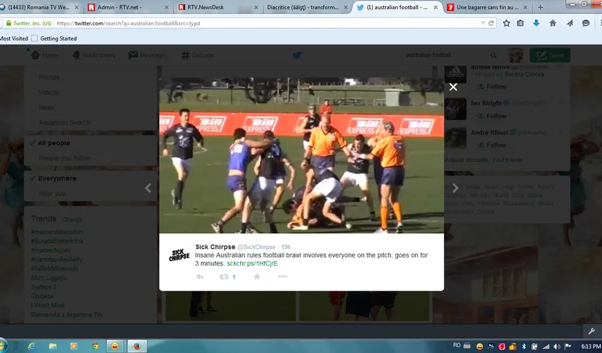 Bătaie interminabilă în fotbalul australian. Jucătorii au obosit dându-şi pumni VIDEO