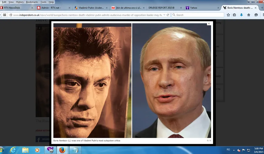 Vladimir Putin despre moartea lui Boris Nemţov: O TRAGEDIE cu SUBSTRAT POLITIC