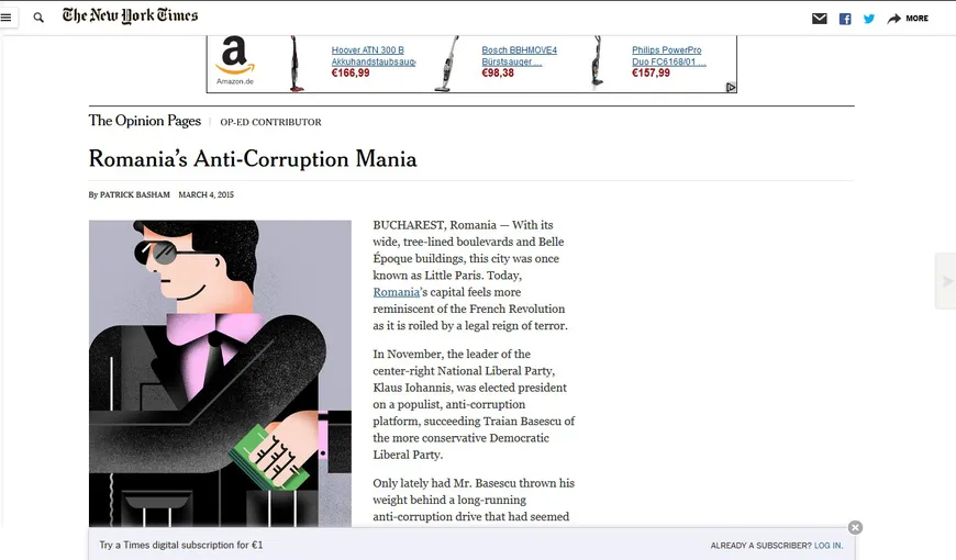 The New York Times, material amplu despre „mania anticorupţie a României”