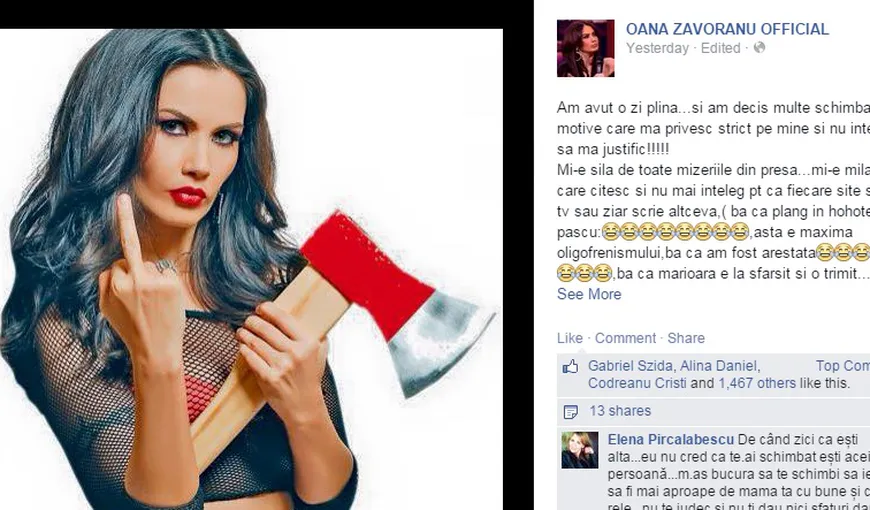 Oana Zăvoranu, atac pe Facebook: „Voi călca în picioare…”