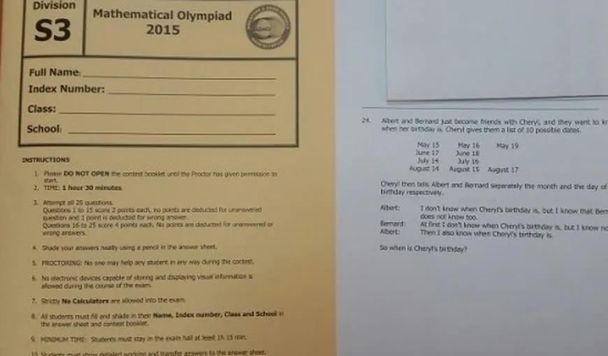 Problemă de matematică bizară la Olimpiada din Singapore. Tu o poţi rezolva?