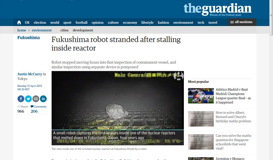 Primele imagini din interiorul reactorului topit de la Fukushima VIDEO