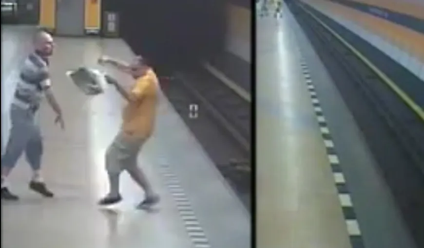ATAC FILMAT la metrou. Un BĂRBAT este împins pe şine, din senin. Autorul este căutat de poliţie VIDEO