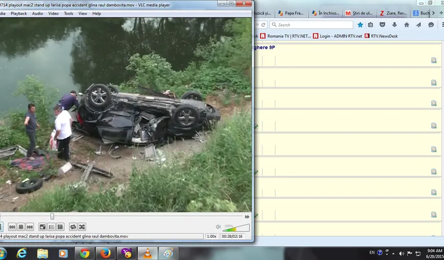 Accident spectaculos la ieşirea din Capitală: Maşină răsturnată pe malul râului Dâmboviţa VIDEO