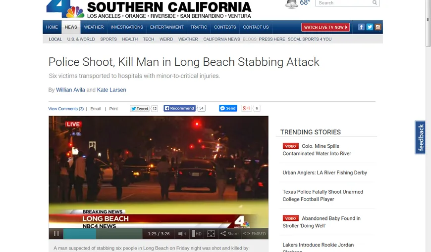 Atac în California: Şase persoane au fost înjunghiate de un bărbat abia ieşit din închisoare