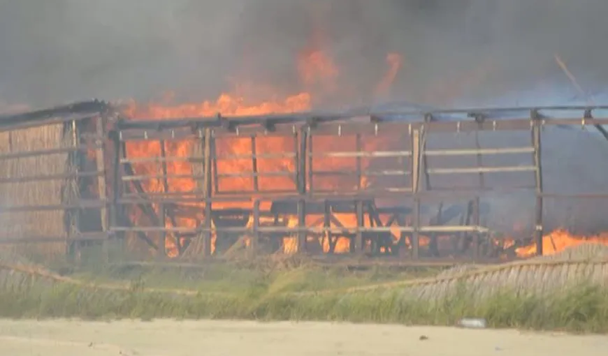 Incendiu devastator pe plaja de la Vadu. Zece hectare de vegetaţie şi o cherhana s-au făcut scrum VIDEO