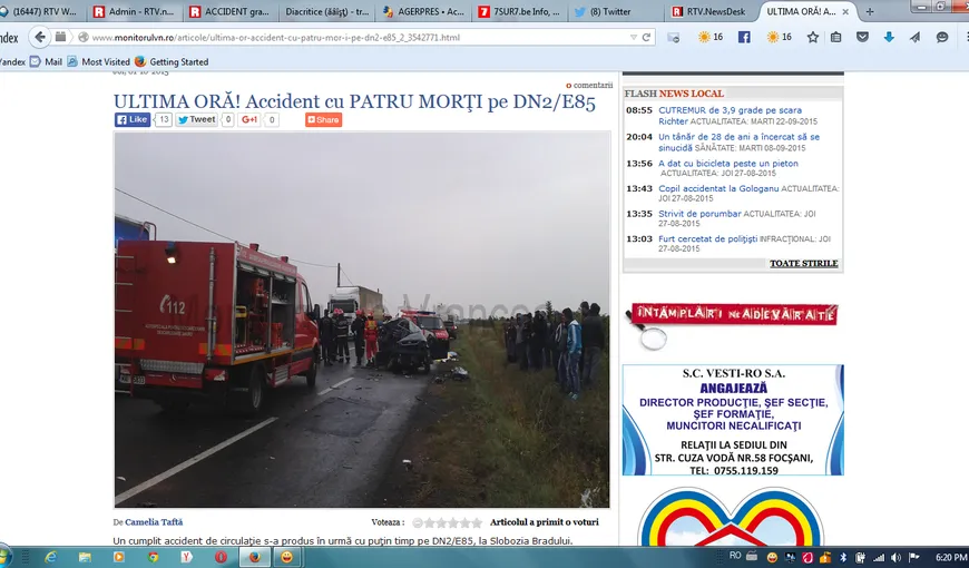 Accident cumplit în Vrancea. Patru tineri au murit pe loc VIDEO