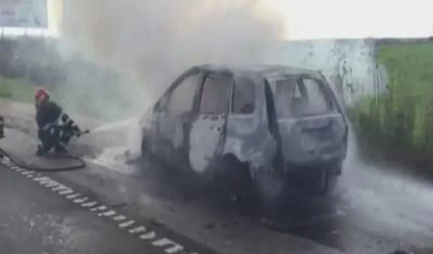 O maşină a luat foc în mers pe DN1 VIDEO