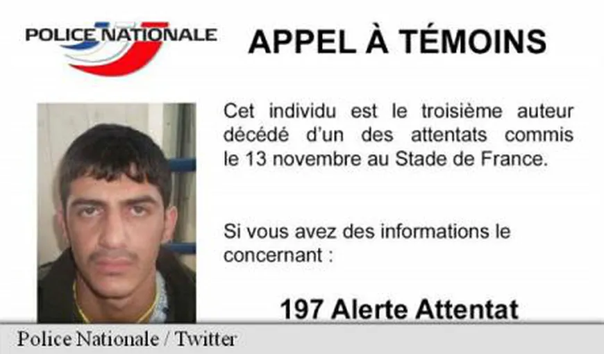 ATENTATE PARIS: Poliţia a publicat fotografia celui de-al treilea kamikaze de la Stade de France