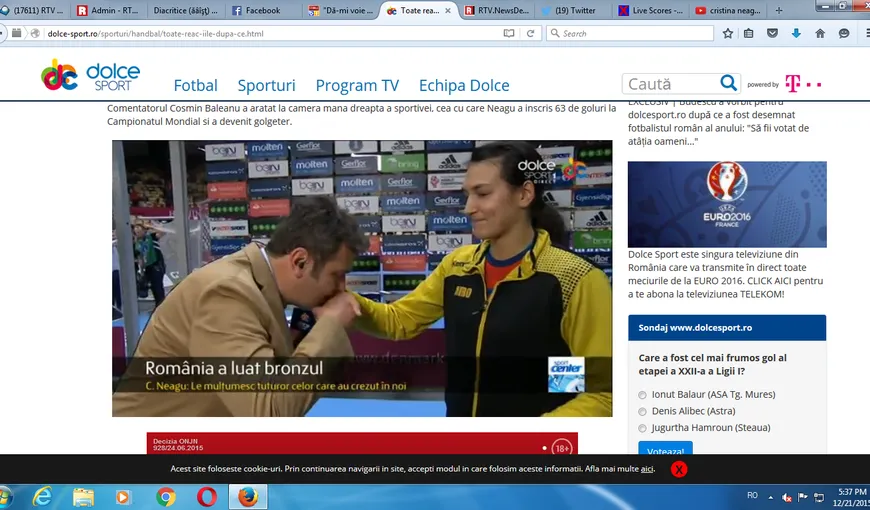 Cristina Neagu, moment stânjenitor după ce a cucerit bronzul mondial. Comentatorul Dolce Sport i-a sărutat mâna VIDEO