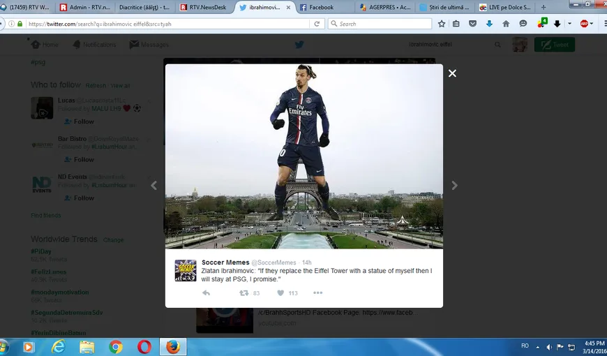 Turnul Eiffel i-a răspuns lui Ibrahimovic. Fotbalistul a fost pus la punct
