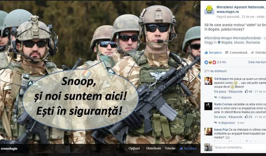 Snoop Dog, ironizat într-o postare a Ministerului Apărării din România