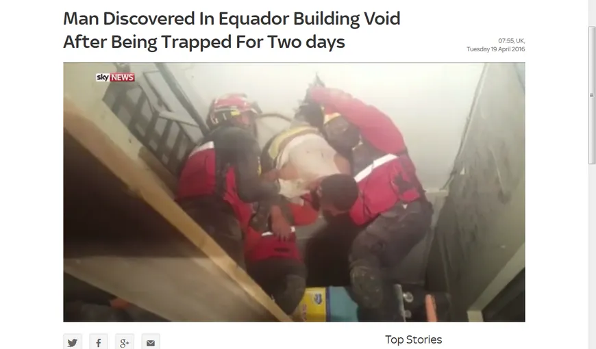 Seismul din Ecuador: Salvare spectaculoasă a unui bărbat prins sub dărâmături VIDEO