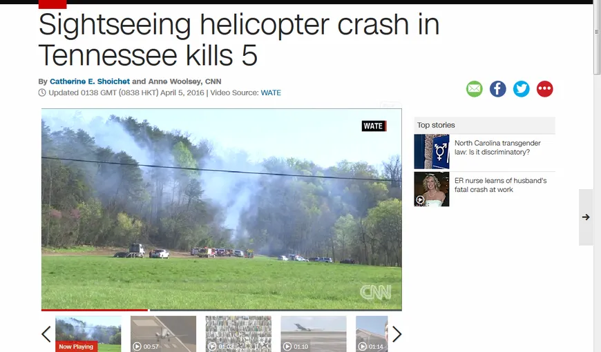 SUA: Elicopter cu turişti prăbuşit în Tennessee. Niciun supravieţuitor