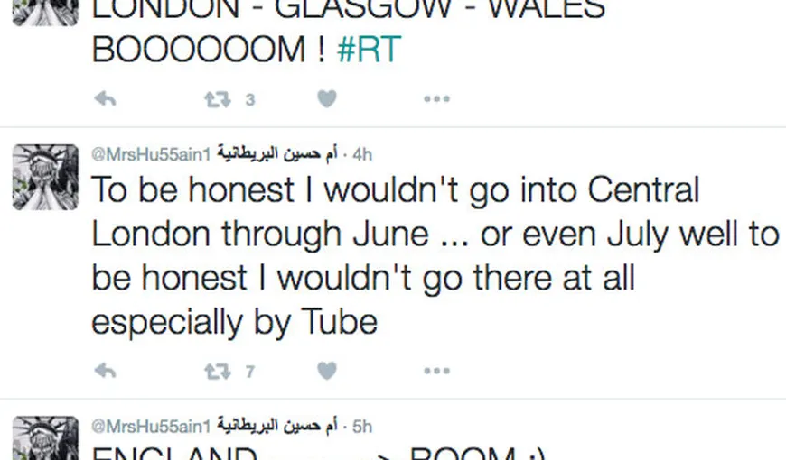 Nu aş merge în centrul Londrei în iunie dacă aş fi în locul vostru, scrie pe Twitter o membră ISIS