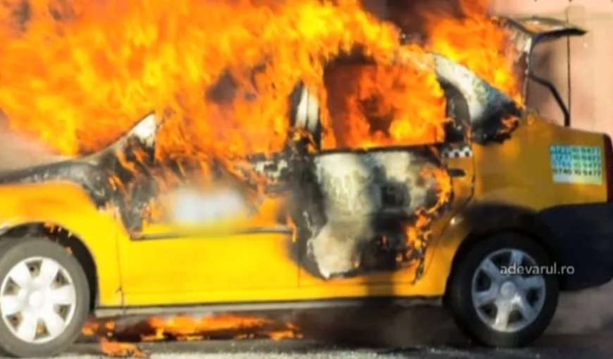 Un taxi a fost incendiat în Capitală, şoferul care i-a dat foc a fost reţinut VIDEO