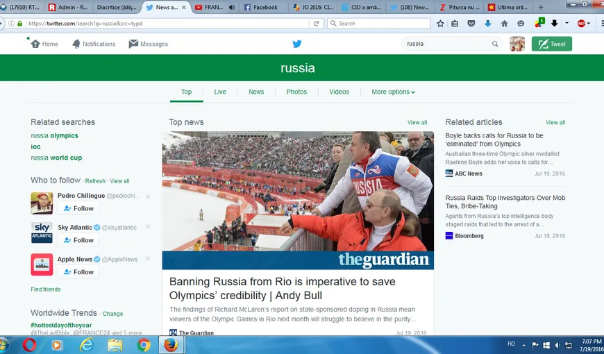 Rusia, aproape de excluderea de la Olimpiadă. Ministrul rus al Sportului este deja interzis la JO 2016