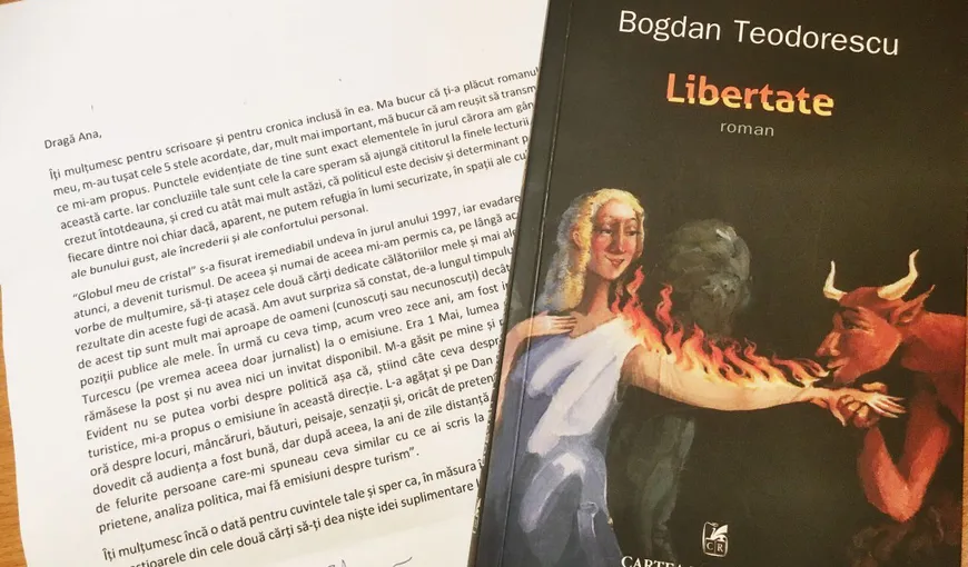 Scrisoarea cunoscutului sociolog Bogdan Teodorescu către cea care i-a recenzat romanul „Libertate”