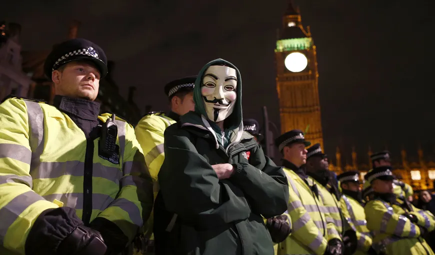 Manifestaţii anticapitaliste ale Anonymus, la Londra. Cel puţin 50 de arestări pentru diferite infracţiuni