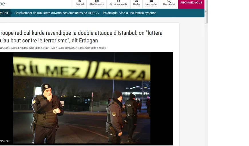 Grupul militant kurd TAK a revendicat atentatul de sâmbătă, din zona stadionului din Istanbul