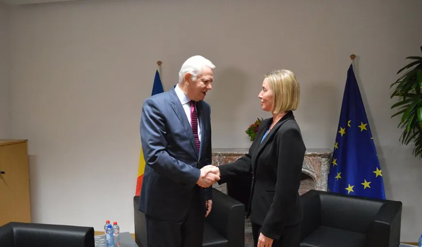 Meleşcanu s-a întâlnit cu Mogherini, la Bruxelles. Dialogul a privit Strategia Globală a UE şi cooperarea cu NATO