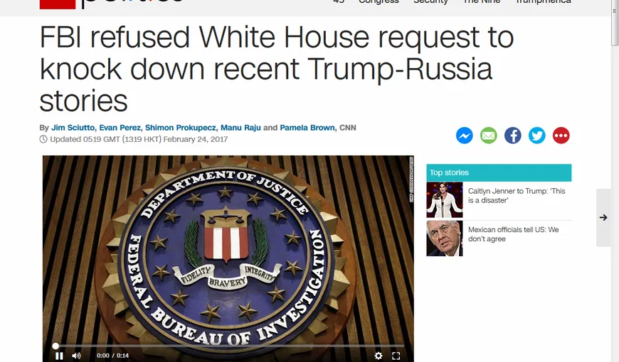 FBI nu vrea să demonteze rapoartele de presă privind discuţiile dintre oamenii lui Donald Trump şi Rusia