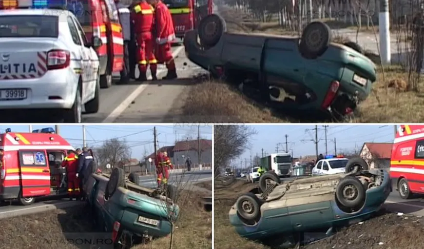 Accident grav în Arad: O maşină s-a răsturnat pe DN7