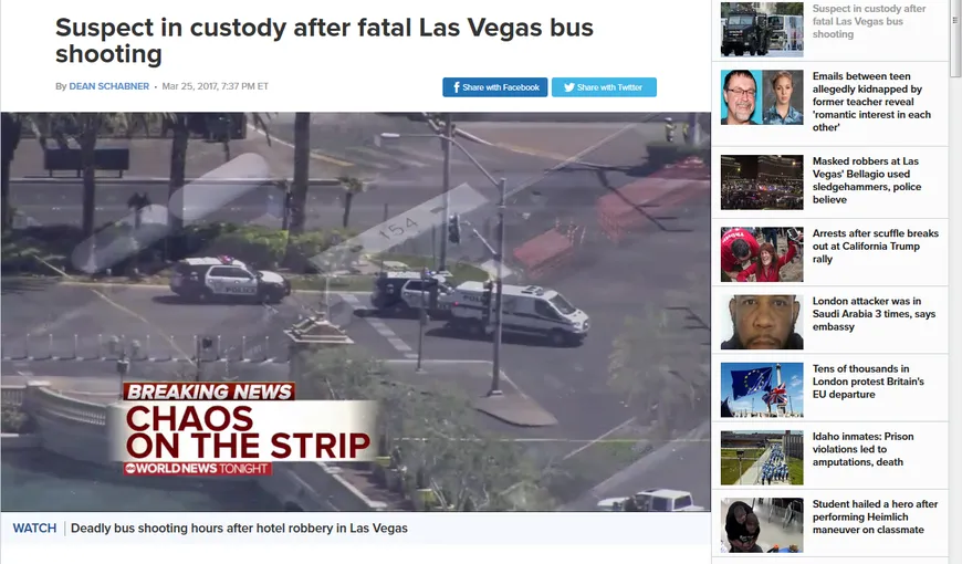 Schimb de focuri în Las Vegas: O persoană a fost ucisă. Suspectul este arestat