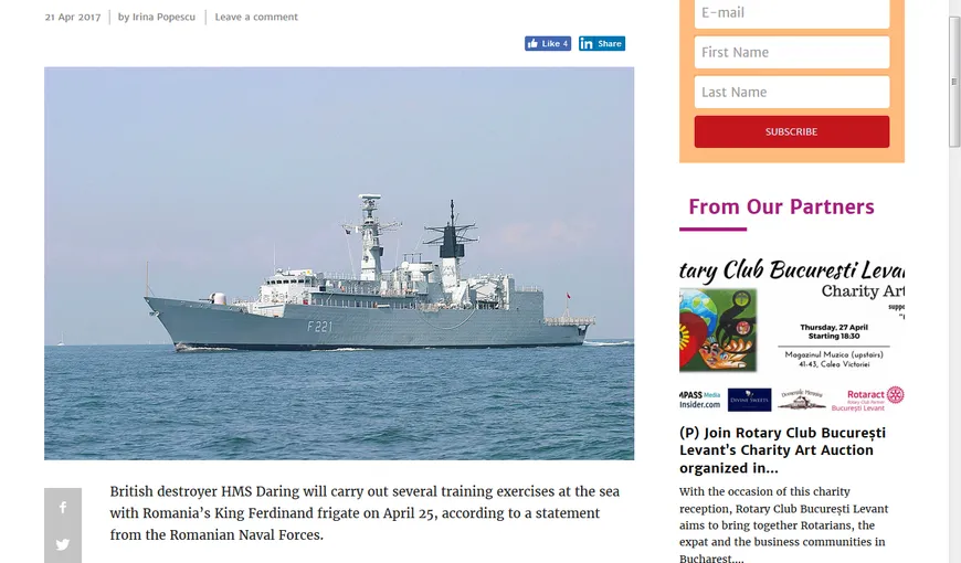 Rusia avertizează că monitorizează cu maximă atenţie distrugătorului britanic HMS Daring aflat în apele României