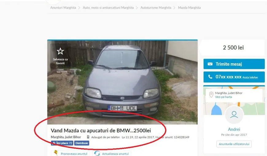 „Vând Mazda cu apucături de BMW”. Anunţul care face furori pe Internet